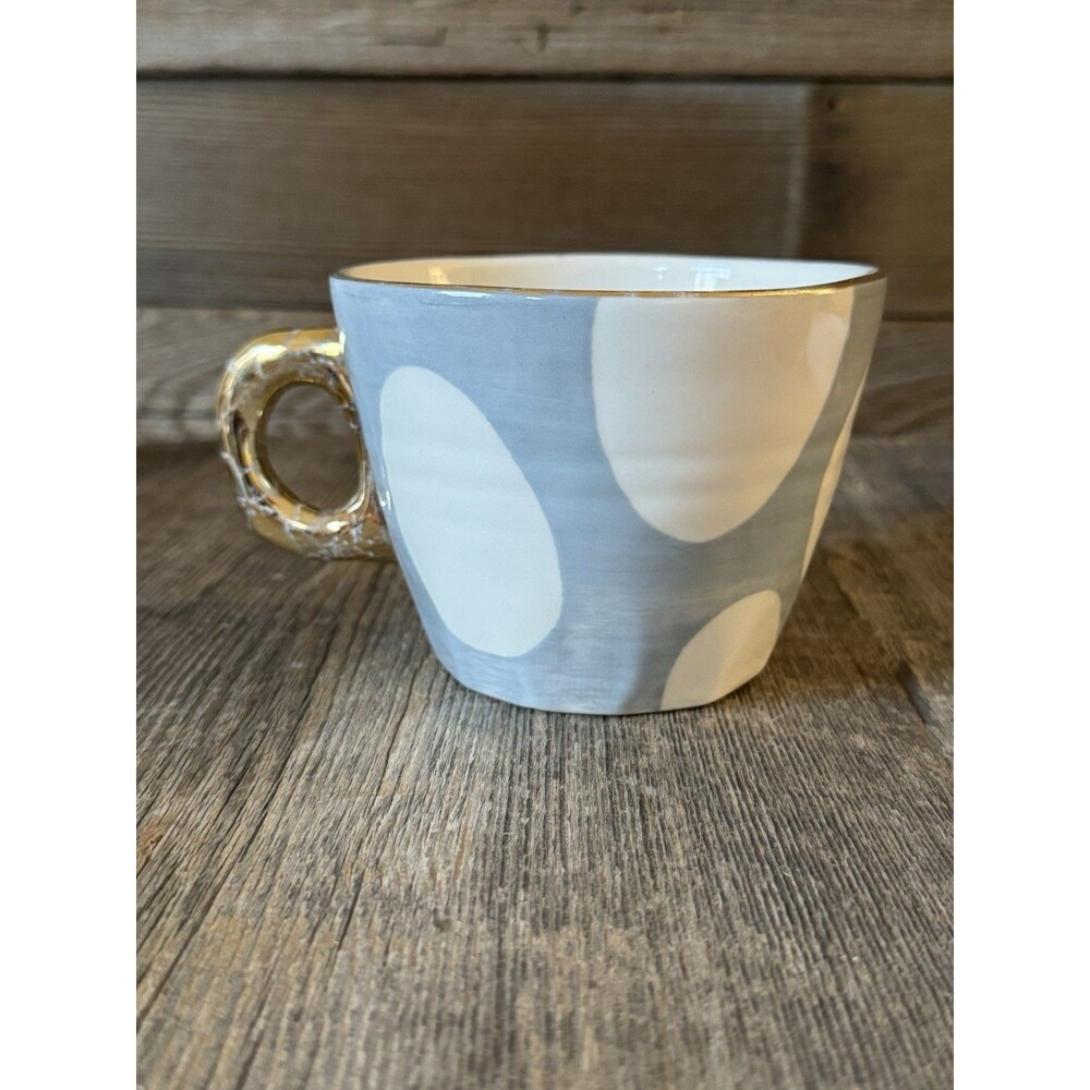 Yesteryear for Anthropologie by Bridget Bodenham Cream dot mug 3 1/2" stoneware